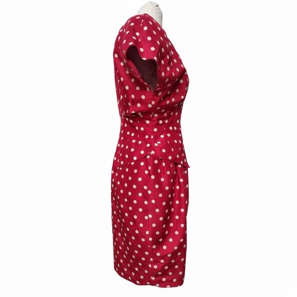 ANN TAYLOR Vintage Polka Dot Dress Size 6 Red Silk Fitted Tailored Retro 80s 90s - Picture 3 of 15
